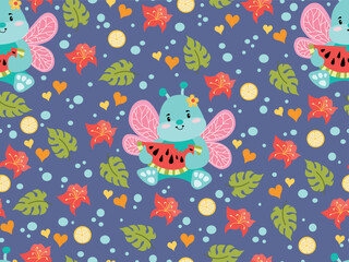 Pattern with tropical flowers. Seamless tropical vector ornament