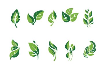 Leaf Recycle Logo Set. Emphasizing Nature and Health Through Green Leafs and Organic Design