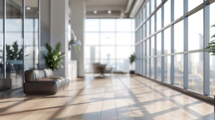 Modern Office Interior with Panoramic Windows Generative AI