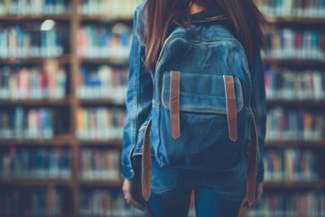 Student with a backpack standing library studying university campus scholarship internship study exam week college international programme erasmus school young academic books graduation education
