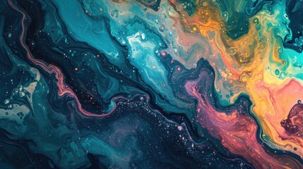 Fototapeta premium Abstract liquid art with swirling colors and bubbles