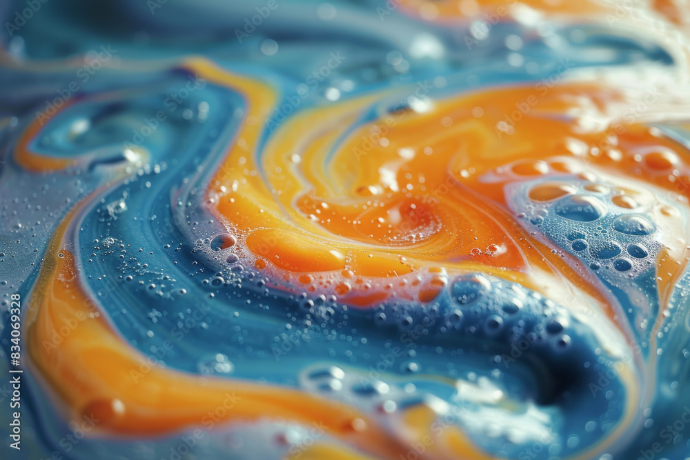 Poster macro image of the vibrant, swirling patterns forming as the smoothie blends,