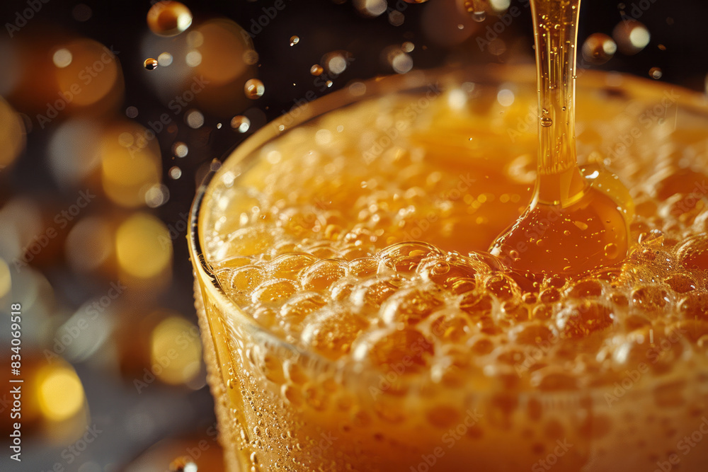 Poster macro shot of a drizzle of honey being added to a smoothie,