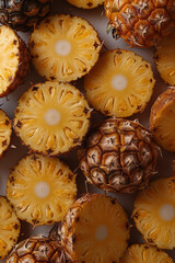 Detailed view of a blend of tropical fruits like pineapple and coconut in a smoothie,