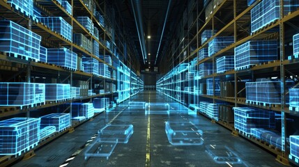 Warehouse with computerized holographic control system