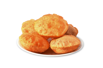  traditional indian gujarati food deep fried bread puri or Poori also known as methi masala puri,jira mitha puri,rava puri,roti chapati,cutout in transparent background,png format