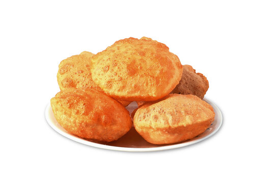 traditional indian gujarati food deep fried bread puri or Poori also known as methi masala puri,jira mitha puri,rava puri,roti chapati,cutout in transparent background,png format