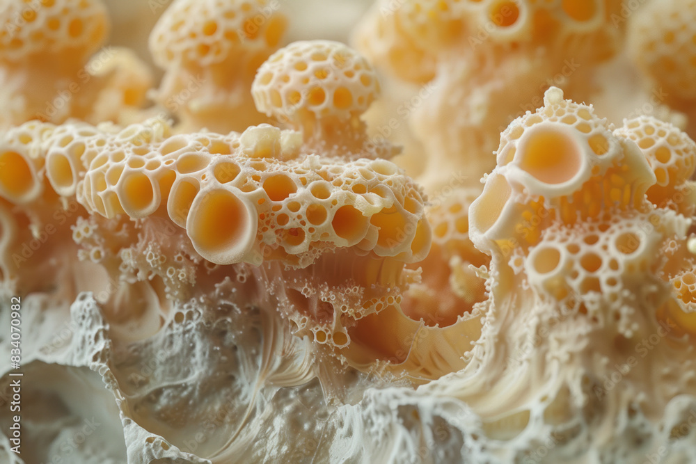 Poster a detailed view of yeast fungi in a mixed culture, showing interactions with other microorganisms,