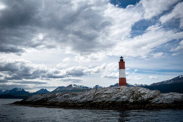 Faro de las islas Les Eclaireurs. Faro del fin del mundo de la ciudad de Ushuaia, Argentina. 
