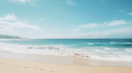 Fototapeta premium Serene Beach Scene with Gentle Waves and Clear Blue Sky