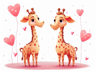Giraffe in love with heart valentine's day, couple animals with heart and valentine's day, illustration