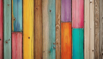 Fototapeta premium Watercolor illustration of vibrant painted wooden boards with a striped pattern