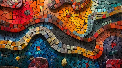 Vibrant 3D illustration of mosaic tile art, with an array of colorful tiles arranged in intricate patterns and designs, offering a modern and artistic interpretation of traditional mosaic techniques,