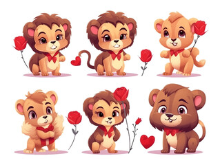 Tigers in love with heart valentine's day, couple animals with heart and valentine's day, illustration