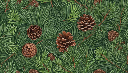 Fototapeta premium AI-generated botanical design elements featuring a selection of pine branches, cones, and needles on a transparent background