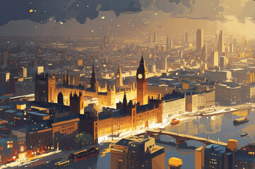London city panorama art style
