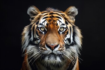 Fototapeta premium Tiger Drawing: Close-up Portrait of a Wild Animal, Black Background