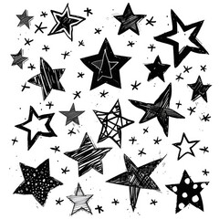 Fototapeta premium Doodle Stars. Set of Hand Drawn Black Stars on White Background for Cute and Decorative Design