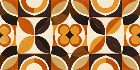 Retro Geometric Background with Symmetrical Floral and Circular Patterns. Vintage Abstract Artwork