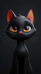 Black kitten with orange eyes and big ears on a black background. High quality illustration