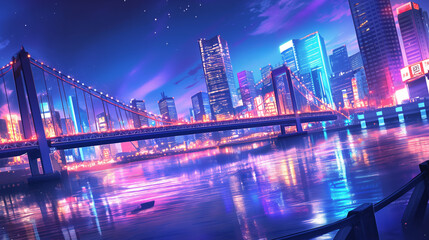 Fototapeta premium 都会の夜のリバーサイド