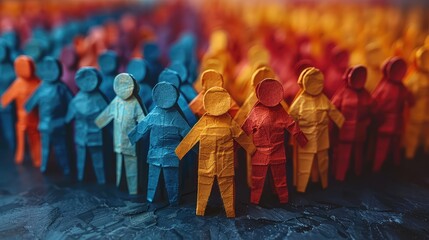 Colorful Paper Cutout Depicting Unity and Community - Many People Standing Together with Central Figure Reaching Out