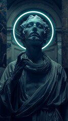Surreal Digital Art of a Statue with Neon Accent Generative AI