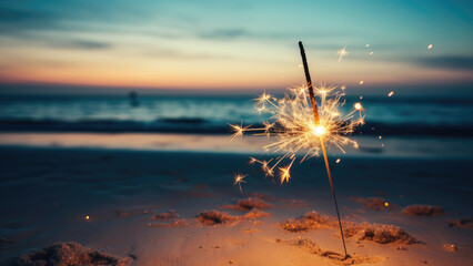 Single sparkler on a beach at sunset

 - Powered by Adobe