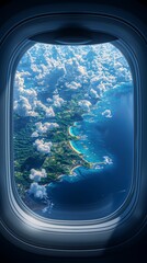 Naklejka premium Scenic View from Airplane Window Generative AI