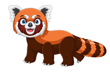 Cartoon smiling red panda on white background