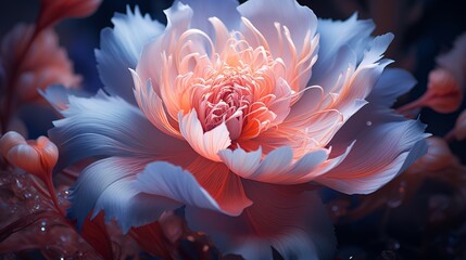 A close-up of a blooming pink peony with intricate petal details and soft lighting  