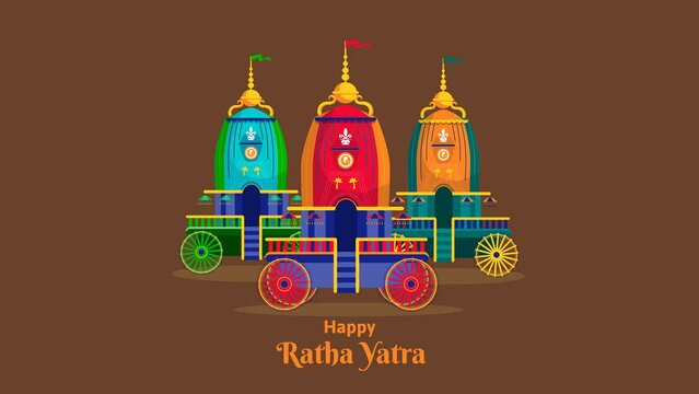 Chariots of Joy Animated Rath Yatra Greeting Post with 4k video, Flat Animation