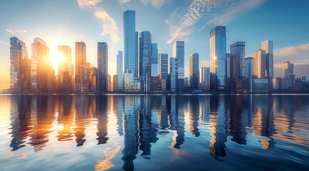 Fototapeta premium Cityscape With the Setting Sun