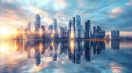 Fototapeta premium Cityscape With the Setting Sun