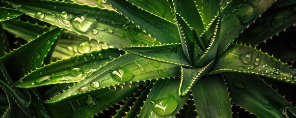 Fototapeta premium aloe vera leaves fanning outwards with a natural background
