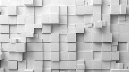 3D blocks of different shapes and sizes interlock to create a wall White background