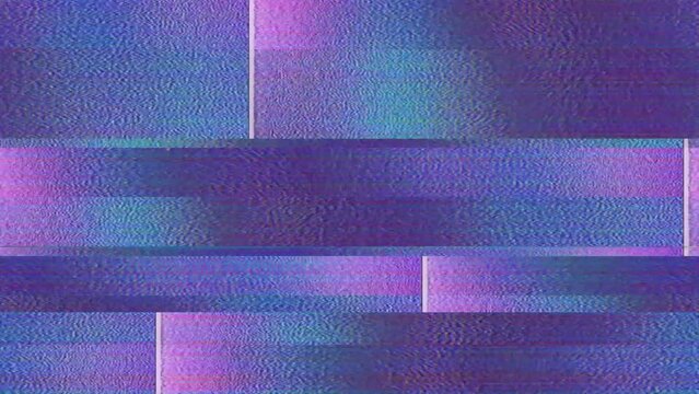 Abstract digital distortion in vivid pink and purple with rectangular shapes and glitchy textures.