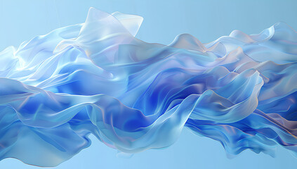 3d render, abstract blue background with layers of silk folded drapery, fashion wallpaper with levitating cloth
