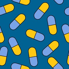Medicine pills seamless cartoon doctors care pattern for wrapping paper