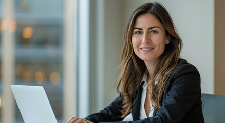 Fototapeta premium Woman Sitting in Front of Laptop Computer