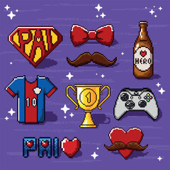 Collection of gamer Father's Day figures in pixel art
