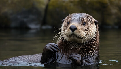 Obraz premium sea otter swimming in the water