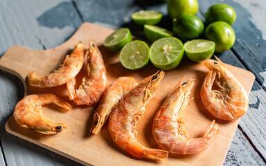 Dried shrimp and split lemons
