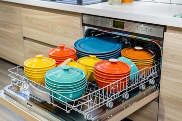 Modern dishwasher kitchen household dish washing machine professional restaurant cafe equipment consumer grade heavy load home routine clean plates cups appliances loading unloading water technology
