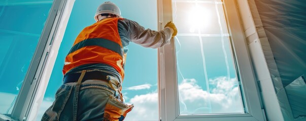 man's hands working on installing or repairing a window frame, focusing on craftsmanship.