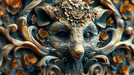 Fototapeta premium Captivating 3D illustration of Scandinavian folk art, with intricate designs and symbols inspired by nature, mythology, and cultural heritage of the Nordic region, presented in a dynamic and engaging