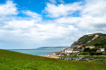 Seatown Beach and Golden Cap on the Jurassic Coast by the English Channel, Dorset, England