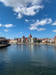 Fototapeta premium Panoramic view on city center and channel in Gdansk, Poland