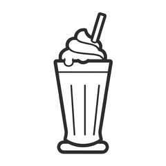 Milkshake Icon with Whipped Cream and Straw in Black Outline
