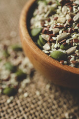Mixed dry organic cereal and grain seed pile on white background. For healthy food ingredient or carbohydrate food type and agricultural product concept